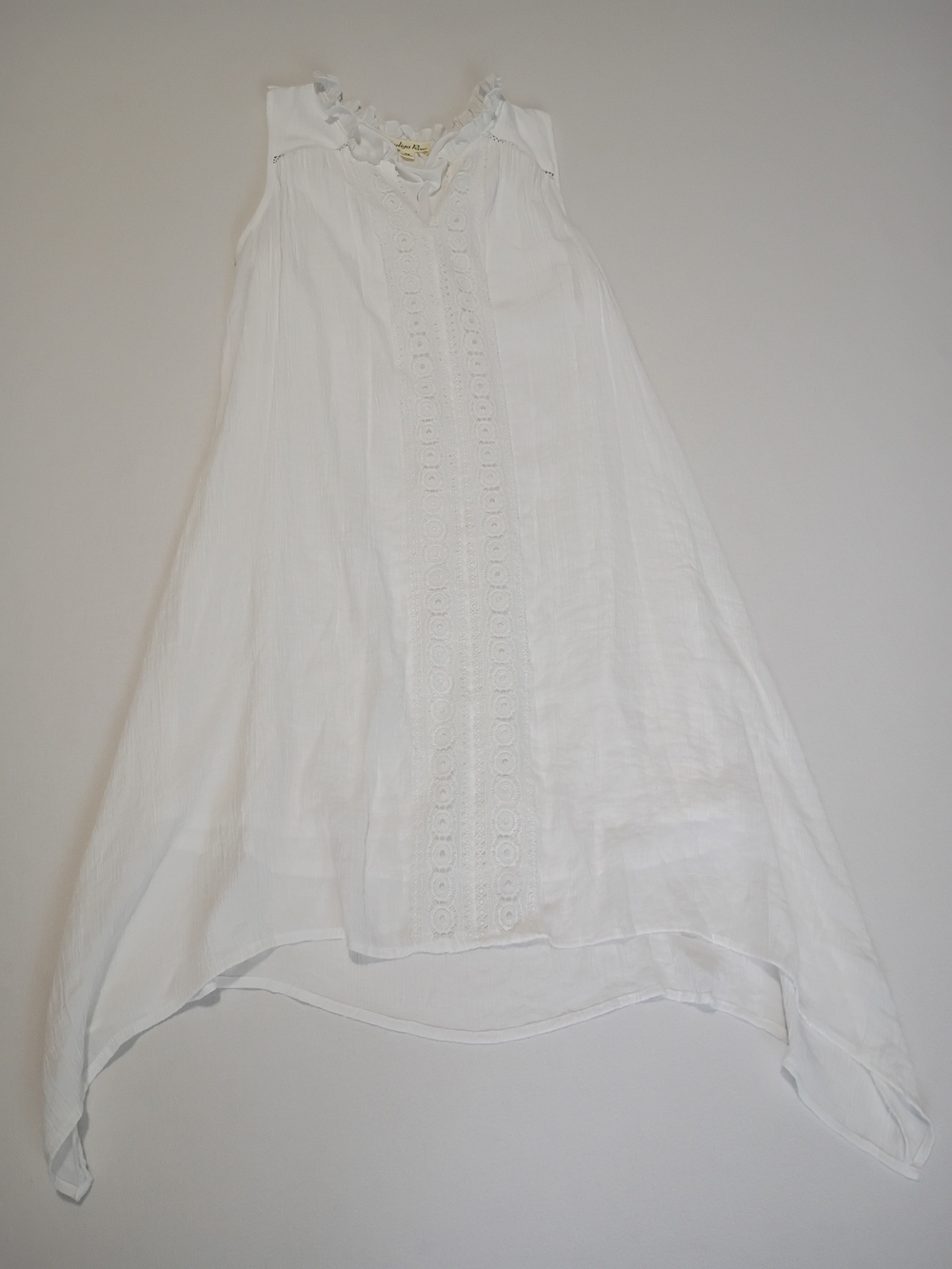 INDIGO ROSE 1X White Asymmetrical  Boho Shift Fairycore Dress Sleeveless Lace